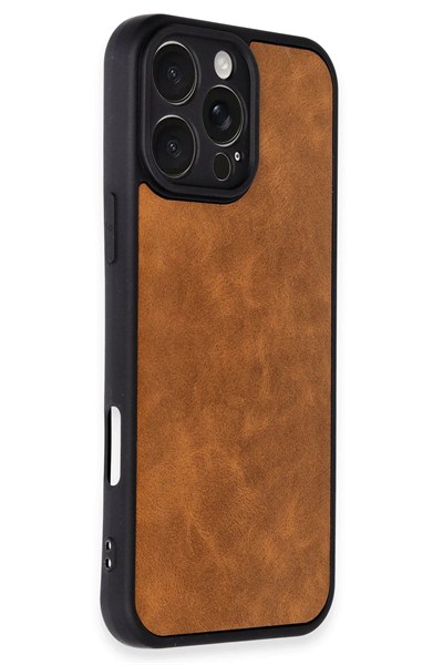 Mey İthalat®  iPhone 16 Pro Kılıf Aras Deri Kapak - Taba