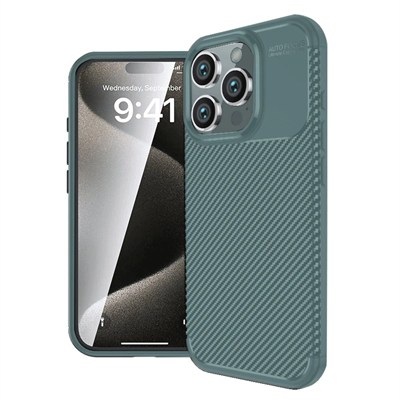 Mey İthalat®  iPhone 16 Pro Kılıf Auto Focus Karbon Kapak - Koyu Yeşil