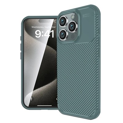 Mey İthalat®  iPhone 16 Pro Kılıf Auto Focus Karbon Kapak - Koyu Yeşil