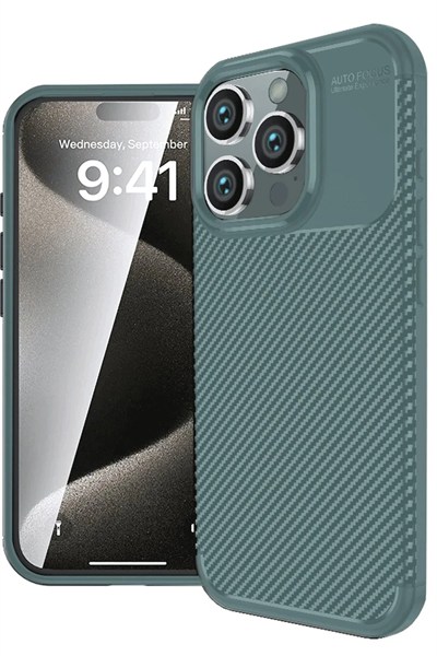 Mey İthalat®  iPhone 16 Pro Kılıf Auto Focus Karbon Kapak - Koyu Yeşil