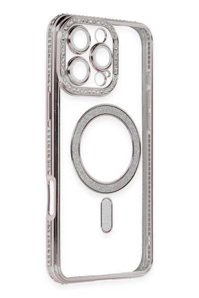 Mey İthalat®  iPhone 16 Pro Kılıf Joke Simli Magneticsafe Kılıf - Pembe