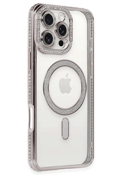 Mey İthalat®  iPhone 16 Pro Kılıf Joke Simli Magneticsafe Kılıf - Pembe