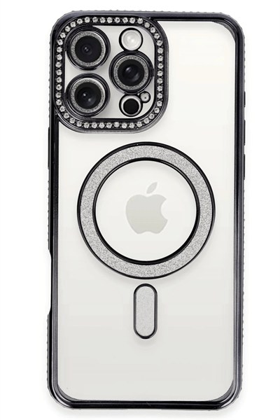 Mey İthalat®  iPhone 16 Pro Kılıf Joke Simli Magneticsafe Kılıf - Siyah