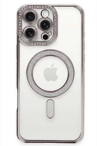 Mey İthalat®  iPhone 16 Pro Kılıf Joke Simli Magneticsafe Kılıf - Pembe