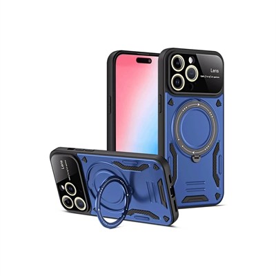 Mey İthalat®  iPhone 16 Pro Kılıf Joy Lens Standlı Kapak - Lacivert
