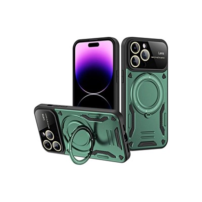 Mey İthalat®  iPhone 16 Pro Kılıf Joy Lens Standlı Kapak - Koyu Yeşil