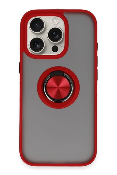 Mey İthalat®  iPhone 16 Pro Kılıf Montreal Yüzüklü Silikon Kapak - Kırmızı