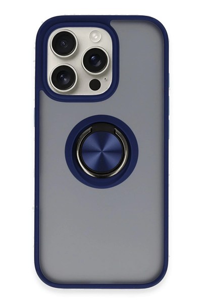 Mey İthalat®  iPhone 16 Pro Kılıf Montreal Yüzüklü Silikon Kapak - Lacivert