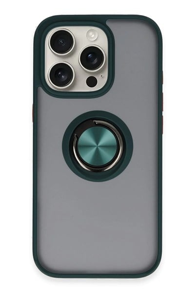Mey İthalat®  iPhone 16 Pro Kılıf Montreal Yüzüklü Silikon Kapak - Yeşil