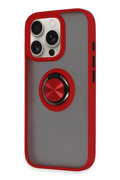 Mey İthalat®  iPhone 16 Pro Kılıf Montreal Yüzüklü Silikon Kapak - Kırmızı