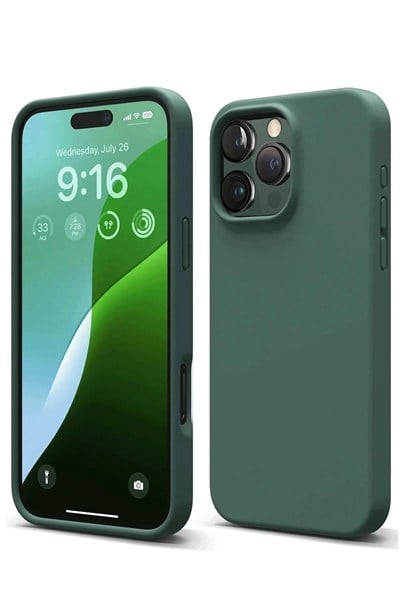 Mey İthalat®  iPhone 16 Pro Kılıf Nano içi Kadife Silikon - Koyu Yeşil