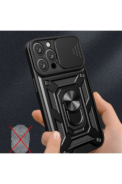 Mey İthalat®  iPhone 16 Pro Kılıf Pars Lens Yüzüklü Silikon - Yeşil