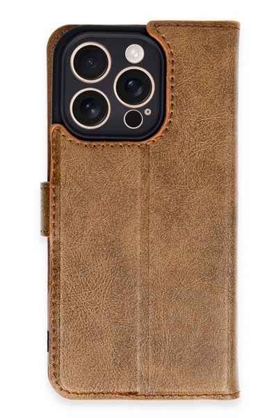 Mey İthalat®  iPhone 16 Pro Kılıf Trend S Plus Kapaklı Kılıf - Taba