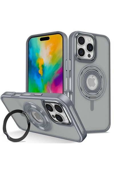 Mey İthalat®  iPhone 16 Pro Max Banza Magsafe Standlı Kapak - Titan Gri