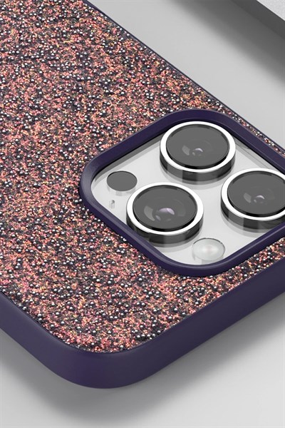 Mey İthalat®  iPhone 16 Pro Max Bright Simli Kapak - Derin Mor