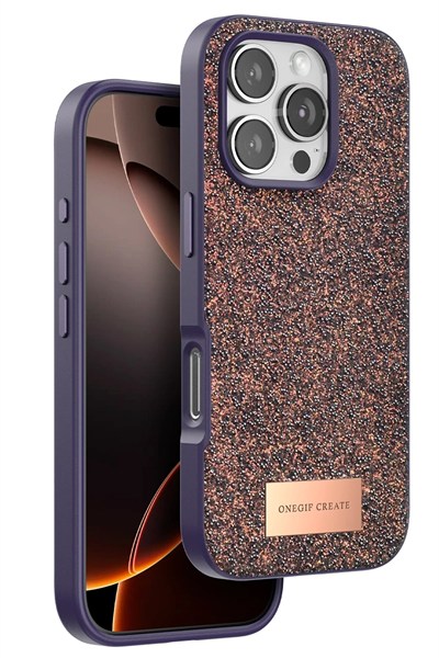 Mey İthalat®  iPhone 16 Pro Max Bright Simli Kapak - Derin Mor