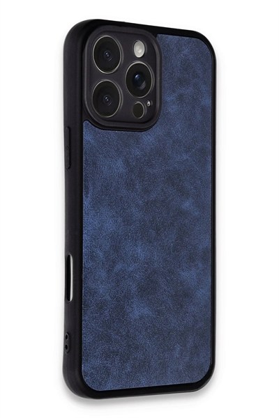 Mey İthalat®  iPhone 16 Pro Max Kılıf Aras Deri Kapak - Lacivert