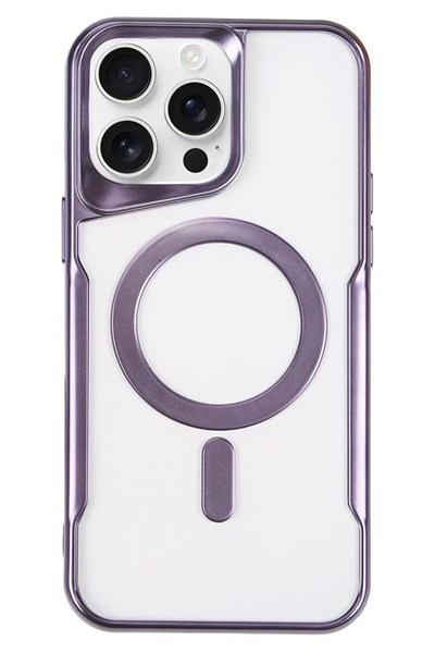 Mey İthalat®  iPhone 16 Pro Max Kılıf Boyi Magsafe Silikon Kapak - Derin Mor