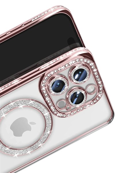Mey İthalat®  iPhone 16 Pro Max Kılıf Joke Simli Magneticsafe Kılıf - Pembe