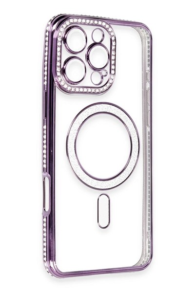Mey İthalat®  iPhone 16 Pro Max Kılıf Joke Simli Magneticsafe Kılıf - Derin Mor