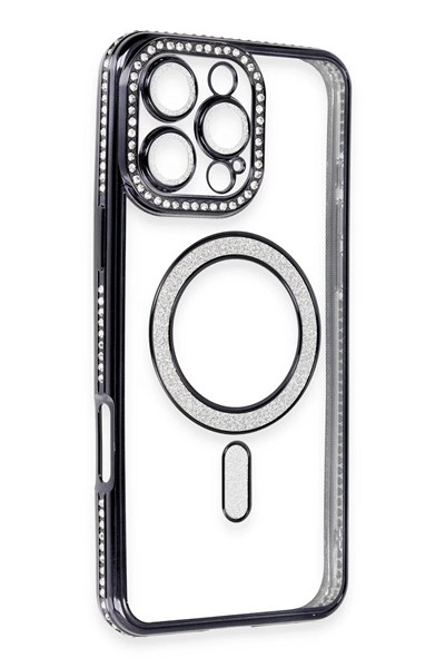 Mey İthalat®  iPhone 16 Pro Max Kılıf Joke Simli Magneticsafe Kılıf - Gri