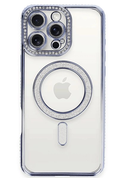 Mey İthalat®  iPhone 16 Pro Max Kılıf Joke Simli Magneticsafe Kılıf - Mavi