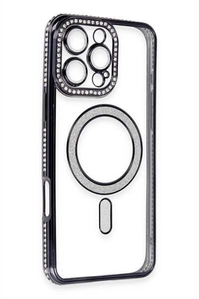 Mey İthalat®  iPhone 16 Pro Max Kılıf Joke Simli Magneticsafe Kılıf - Siyah