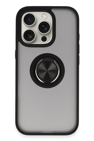 Mey İthalat®  iPhone 16 Pro Max Kılıf Montreal Yüzüklü Silikon Kapak - Siyah