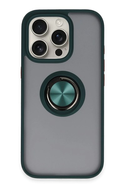 Mey İthalat®  iPhone 16 Pro Max Kılıf Montreal Yüzüklü Silikon Kapak - Yeşil