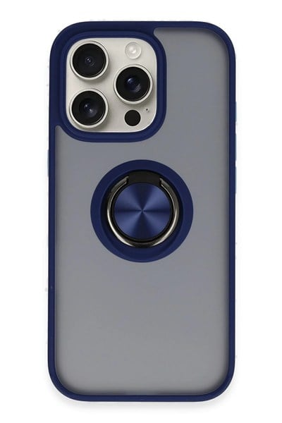 Mey İthalat®  iPhone 16 Pro Max Kılıf Montreal Yüzüklü Silikon Kapak - Lacivert