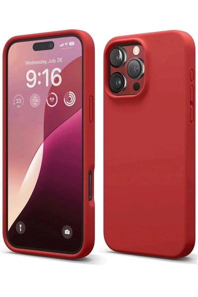 Mey İthalat®  iPhone 16 Pro Max Kılıf Nano içi Kadife Silikon - Kırmızı