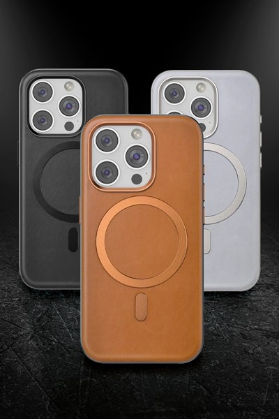 Mey İthalat®  iPhone 16 Pro Puskas Magsafe Kapak - Açık Kahve