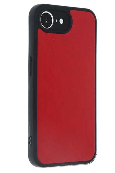 Mey İthalat®  iPhone 16E Kılıf Aras Deri Kapak - Kırmızı