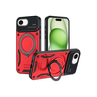 Mey İthalat®  iPhone 16E Kılıf Joy Lens Standlı Kapak - Kırmızı