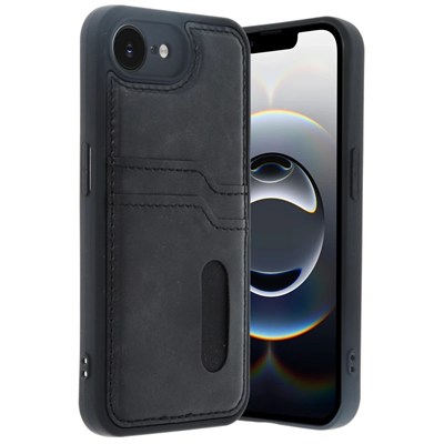 Mey İthalat®  iPhone 16E Kılıf Sara Kartvizitli Deri Kılıf - Siyah