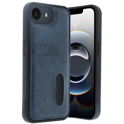 Mey İthalat®  iPhone 16E Kılıf Sara Kartvizitli Deri Kılıf - Lacivert