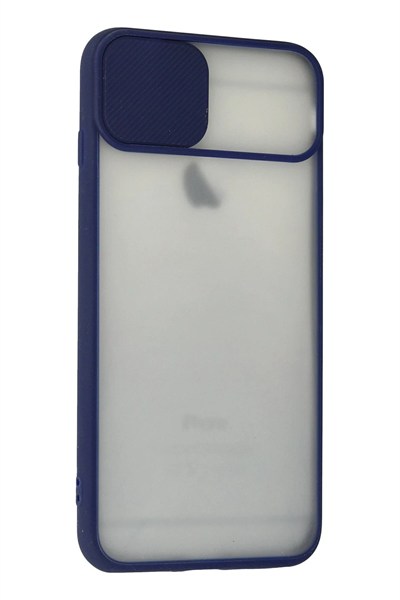 Mey İthalat®  iPhone 6 Plus Kılıf Palm Buzlu Kamera Sürgülü Silikon - Lacivert