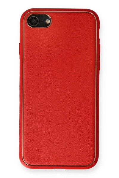 Mey İthalat®  iPhone 7 Kılıf Coco Deri Silikon Kapak - Kırmızı