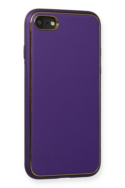 Mey İthalat®  iPhone 7 Kılıf Coco Deri Silikon Kapak - Mor
