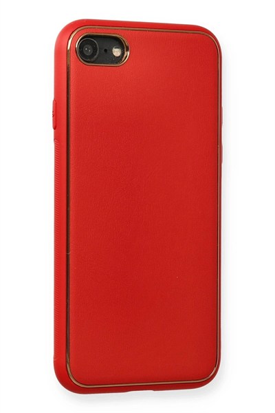 Mey İthalat®  iPhone 7 Kılıf Coco Deri Silikon Kapak - Kırmızı