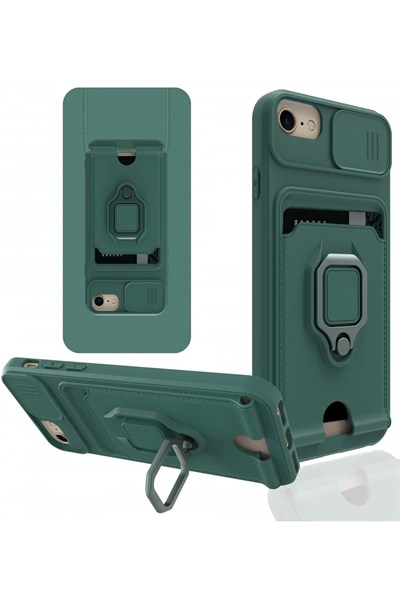 Mey İthalat®  iPhone 7 Kılıf Zuma Kartvizitli Yüzüklü Silikon - Yeşil