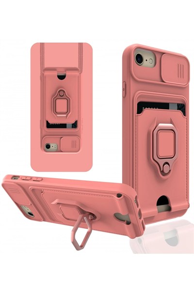 Mey İthalat®  iPhone 7 Kılıf Zuma Kartvizitli Yüzüklü Silikon - Pembe
