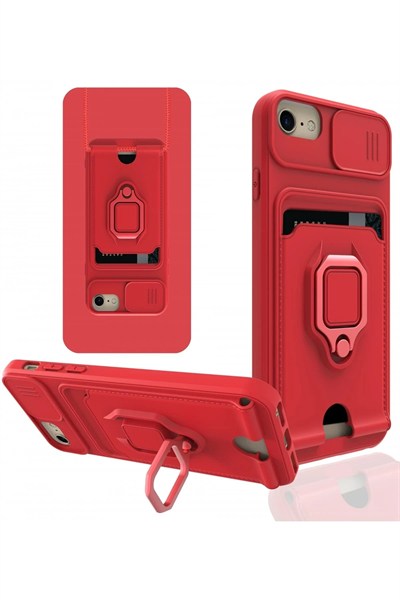 Mey İthalat®  iPhone 7 Kılıf Zuma Kartvizitli Yüzüklü Silikon - Kırmızı
