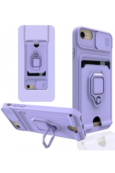 Mey İthalat®  iPhone 7 Kılıf Zuma Kartvizitli Yüzüklü Silikon - Lila