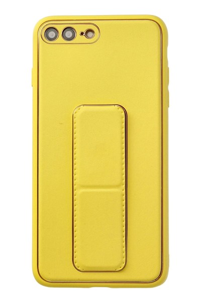 Mey İthalat®  iPhone 7 Plus Kılıf Coco Deri Standlı Kapak - Sarı