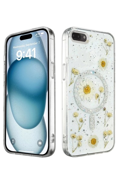 Mey İthalat®  iPhone 7 Plus Kılıf Daisy Simli Magsafe Kapak - Gümüş