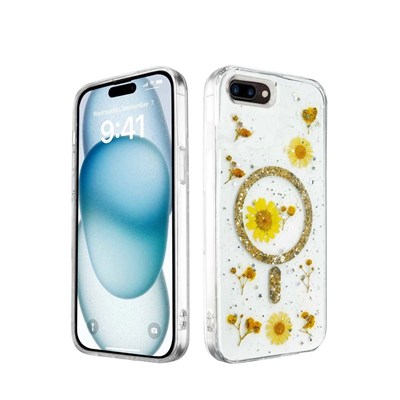 Mey İthalat®  iPhone 7 Plus Kılıf Daisy Simli Magsafe Kapak - Gold