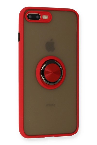 Mey İthalat®  iPhone 7 Plus Kılıf Montreal Yüzüklü Silikon Kapak - Kırmızı