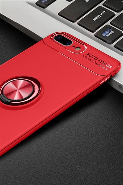 Mey İthalat®  iPhone 7 Plus Kılıf Range Yüzüklü Silikon - Kırmızı