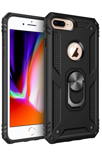 Mey İthalat®  iPhone 7 Plus Kılıf Sofya Yüzüklü Silikon Kapak - Siyah
